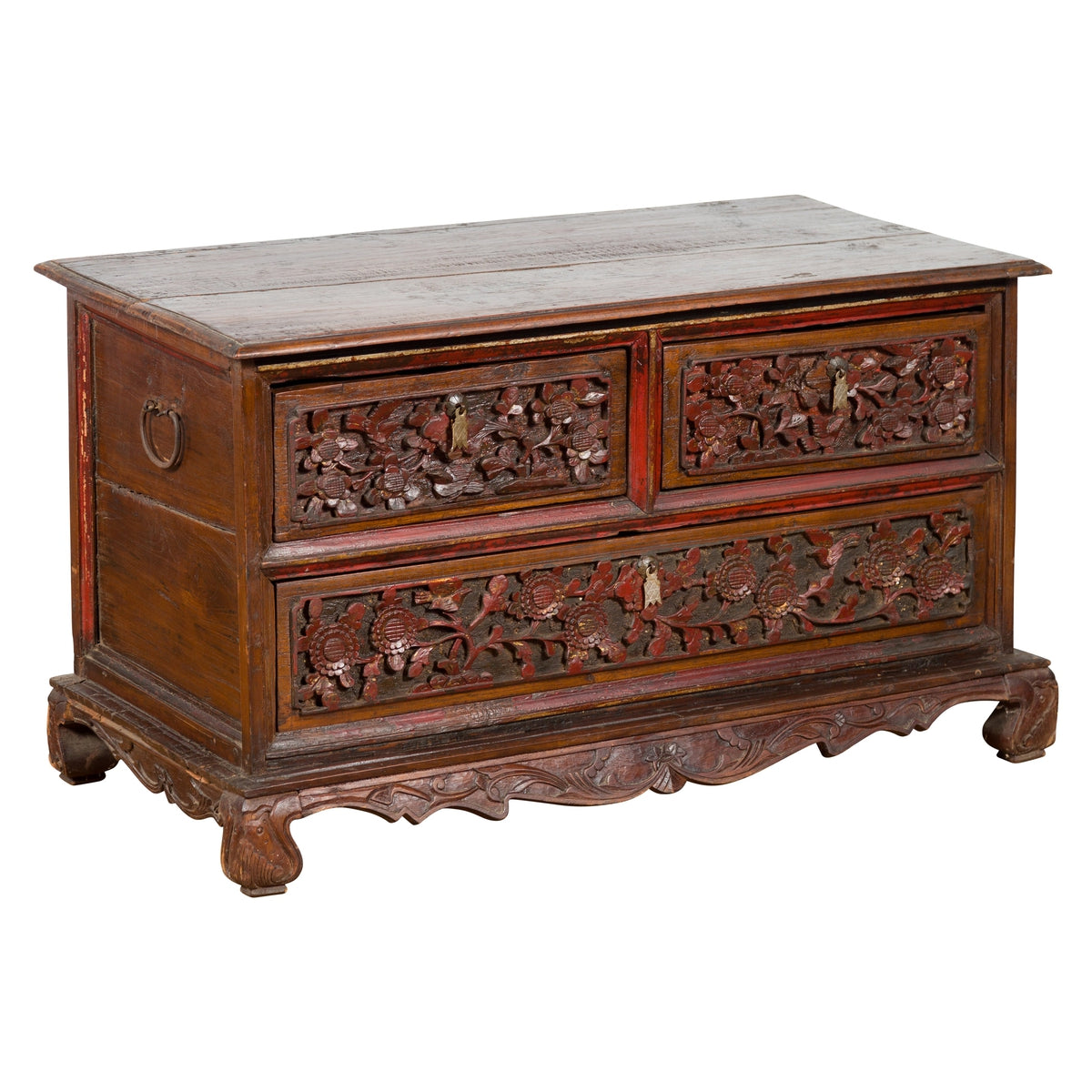 Early 20th Century Madurese Treasure Chest with Hand-Carved Floral Décor-1. Asian & Chinese Furniture, Art, Antiques, Vintage Home Décor for sale at FEA Home