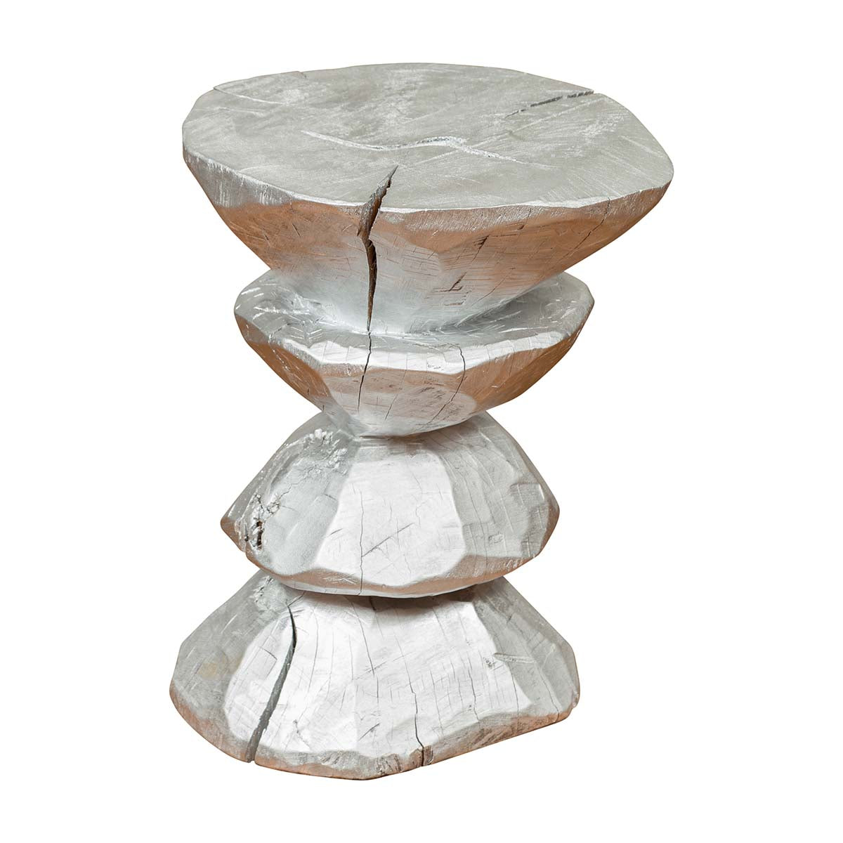 Contemporary Indonesian Silver-Colored Pedestal with Hourglass-Inspired Shape-1. Asian & Chinese Furniture, Art, Antiques, Vintage Home Décor for sale at FEA Home