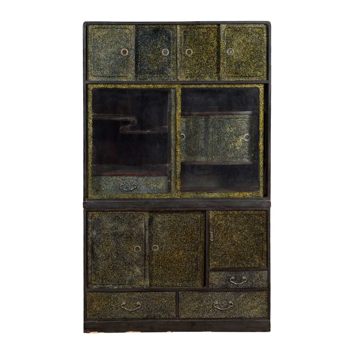 Japanese Early 20th Century Black and Gold Speckled Compound Cabinet-1. Asian & Chinese Furniture, Art, Antiques, Vintage Home Décor for sale at FEA Home