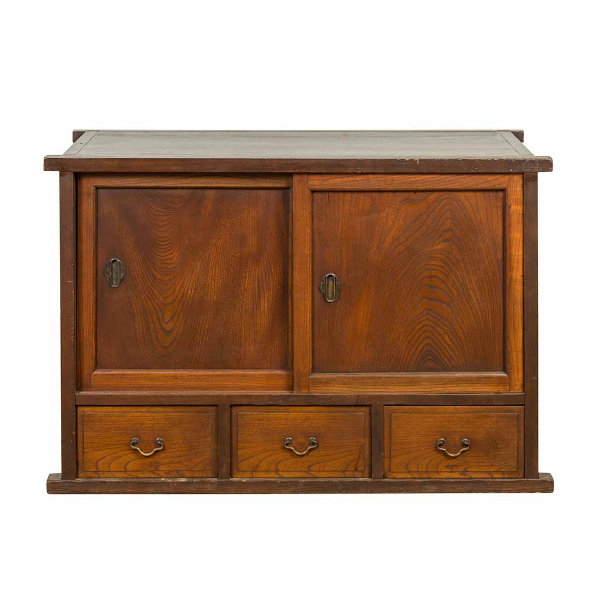 Japanese 19th Century Keyaki Wood Buffet with Sliding Doors and Three Drawers-1. Asian & Chinese Furniture, Art, Antiques, Vintage Home Décor for sale at FEA Home