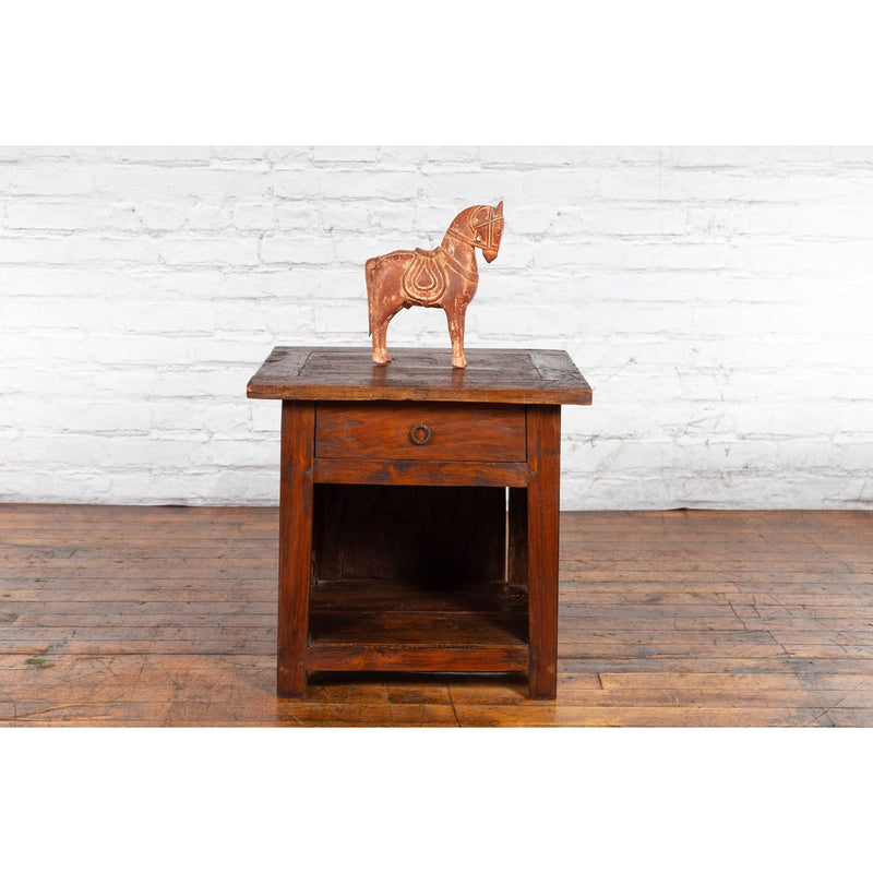 Javanese Early 20th Century Rustic Bedside Cabinet with Drawer and Open Shelf-YN1469-4. Asian & Chinese Furniture, Art, Antiques, Vintage Home Décor for sale at FEA Home