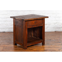 Javanese Early 20th Century Rustic Bedside Cabinet with Drawer and Open Shelf