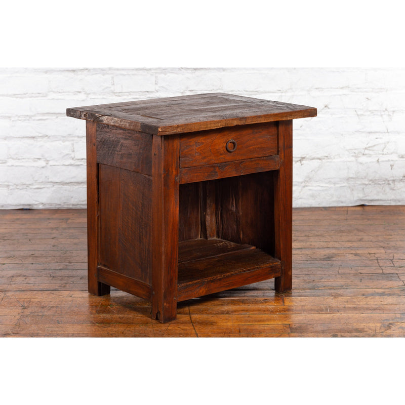 Javanese Early 20th Century Rustic Bedside Cabinet with Drawer and Open Shelf-YN1469-8. Asian & Chinese Furniture, Art, Antiques, Vintage Home Décor for sale at FEA Home