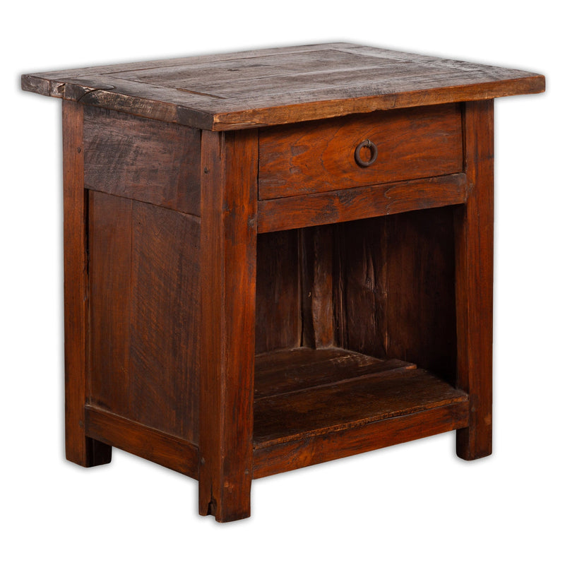 Javanese Early 20th Century Rustic Bedside Cabinet with Drawer and Open Shelf-YN1469-1. Asian & Chinese Furniture, Art, Antiques, Vintage Home Décor for sale at FEA Home