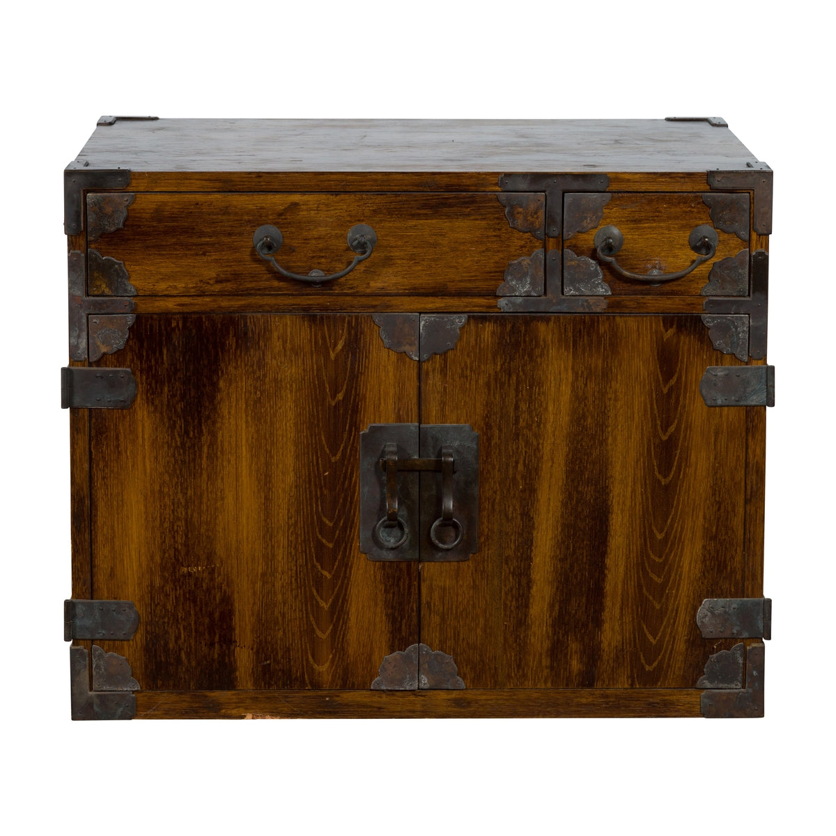 Korean 19th Century Brown Wood Side Cabinet with Black Iron Hardware-1. Asian & Chinese Furniture, Art, Antiques, Vintage Home Décor for sale at FEA Home