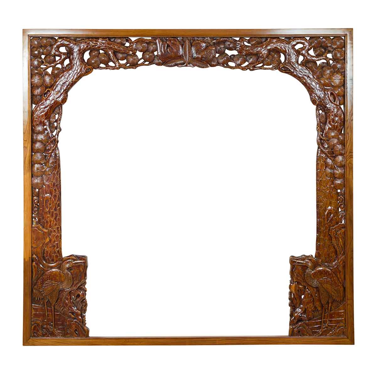 Antique Carved Large Wooden Frame with Birds and Foliage-1. Asian &amp; Chinese Furniture, Art, Antiques, Vintage Home Décor for sale at FEA Home