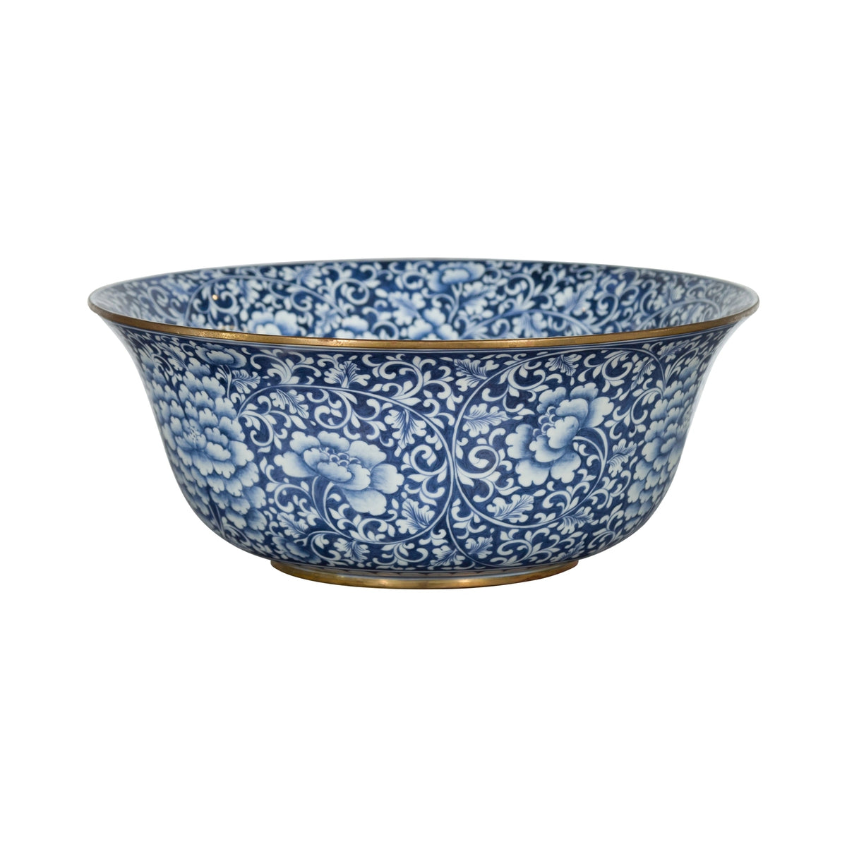 Large Thai Hand-Painted Blue and White Porcelain Bowl with Floral Motifs-1. Asian & Chinese Furniture, Art, Antiques, Vintage Home Décor for sale at FEA Home