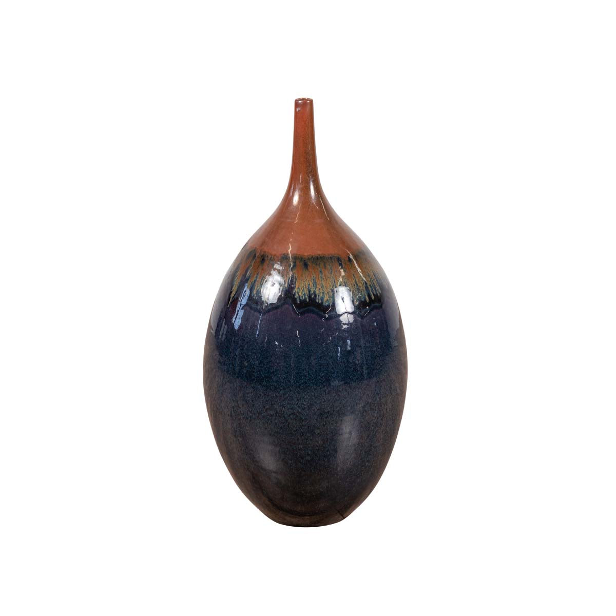 Vintage Northern Thai Chiang Mai Blue and Brown Vase from the Prem Collection-1. Asian & Chinese Furniture, Art, Antiques, Vintage Home Décor for sale at FEA Home