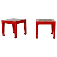 Pair of Chinese Red Lacquer Side Tables with Qing Dynasty Stone Garden Tiles-YN7225-1. Asian & Chinese Furniture, Art, Antiques, Vintage Home Décor for sale at FEA Home