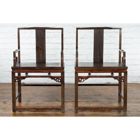 Pair of Qing Dynasty 19th Century Armchairs with Curved Arms & Open Backs-3. Asian & Chinese Furniture, Art, Antiques, Vintage Home Décor for sale at FEA Home