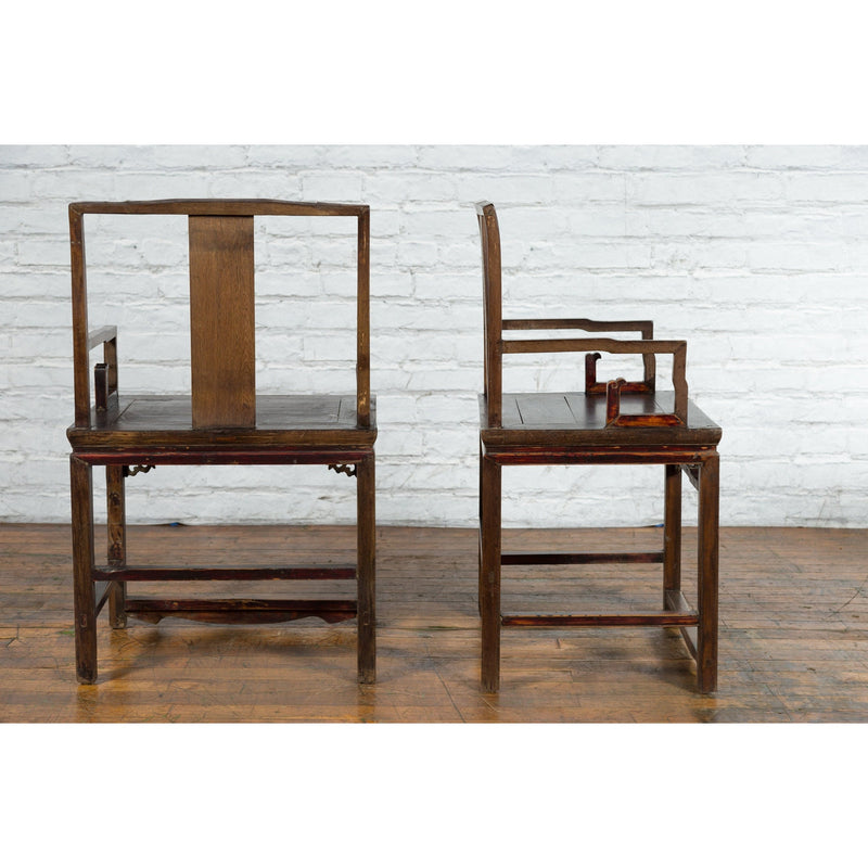 Pair of Qing Dynasty 19th Century Armchairs with Curved Arms & Open Backs-6. Asian & Chinese Furniture, Art, Antiques, Vintage Home Décor for sale at FEA Home