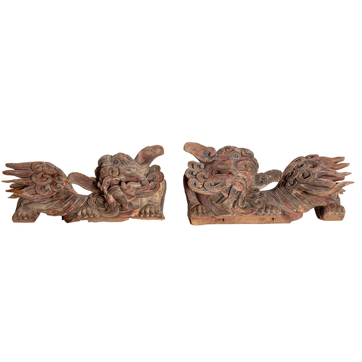 Pair of Chinese 19th Century Hand Carved and Painted Temple Guardian Lions-1. Asian & Chinese Furniture, Art, Antiques, Vintage Home Décor for sale at FEA Home