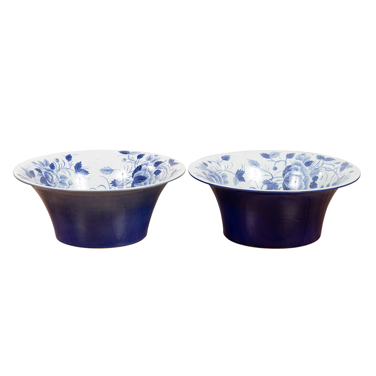 Pair of Blue & White Porcelain Basins with Floral Motifs-1. Asian & Chinese Furniture, Art, Antiques, Vintage Home Décor for sale at FEA Home