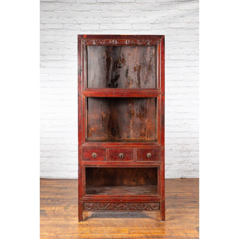 Qing Dynasty 19th Century Lacquered Cabinet with Carved Motifs-YN2543-2. Asian & Chinese Furniture, Art, Antiques, Vintage Home Décor for sale at FEA Home