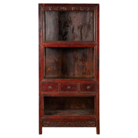 Qing Dynasty 19th Century Lacquered Cabinet with Carved Motifs