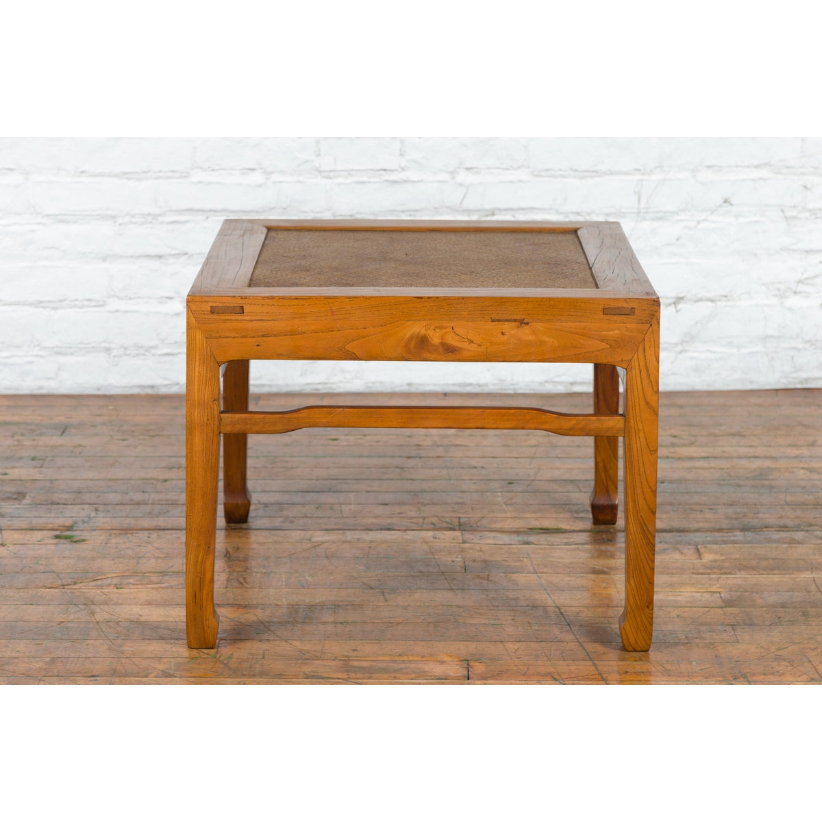 Qing Dynasty Elmwood Square Side Table with Rattan Top and Humpback Stretchers-2. Asian & Chinese Furniture, Art, Antiques, Vintage Home Décor for sale at FEA Home