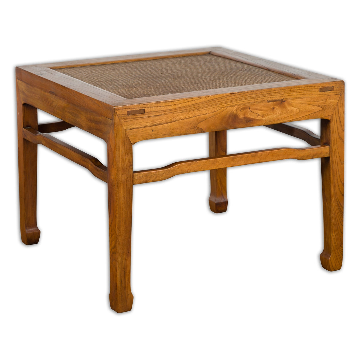 Qing Dynasty Elmwood Square Side Table with Rattan Top and Humpback Stretchers-1. Asian & Chinese Furniture, Art, Antiques, Vintage Home Décor for sale at FEA Home