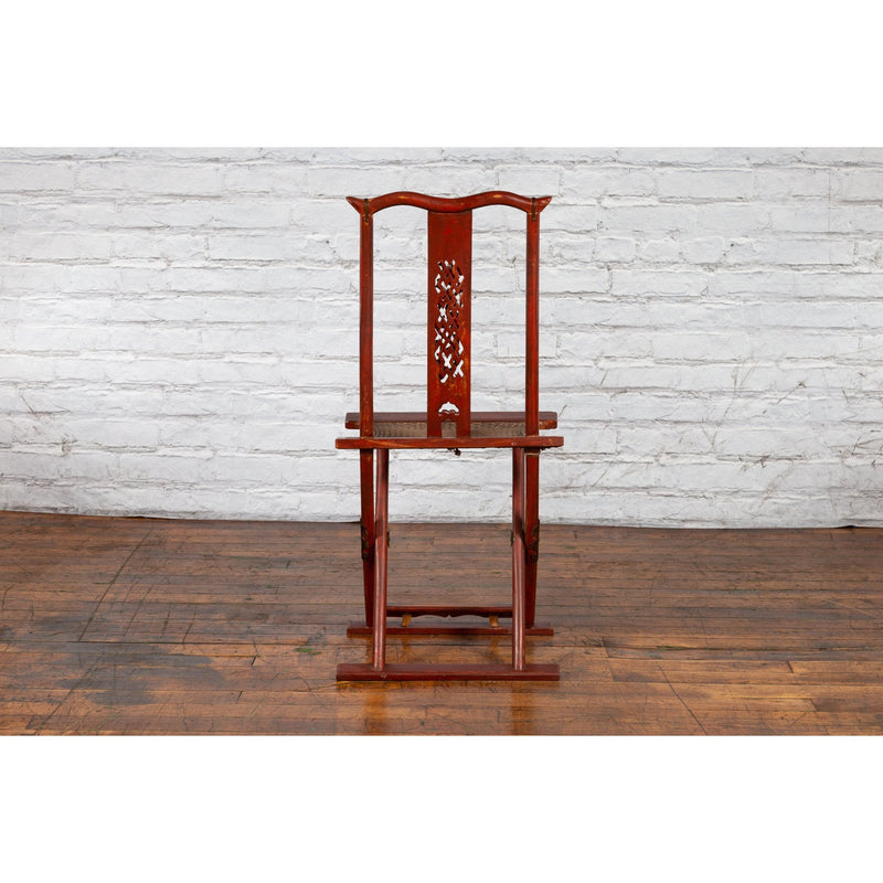 Qing Dynasty Red Lacquered Traveler's Folding Chair with Woven Seat-YN3779-18. Asian & Chinese Furniture, Art, Antiques, Vintage Home Décor for sale at FEA Home