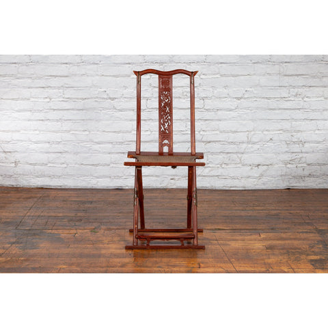 Qing Dynasty Red Lacquered Traveler's Folding Chair with Woven Seat-YN3779-19. Asian & Chinese Furniture, Art, Antiques, Vintage Home Décor for sale at FEA Home