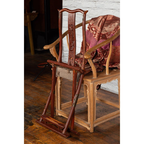 Qing Dynasty Red Lacquered Traveler's Folding Chair with Woven Seat-YN3779-20. Asian & Chinese Furniture, Art, Antiques, Vintage Home Décor for sale at FEA Home