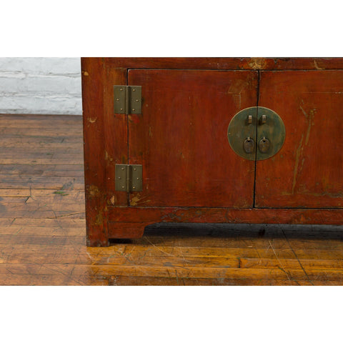 Qing Dynasty Red/Brown Side Cabinet with Hinged Doors Under Double Drawers-YN2548-10. Asian & Chinese Furniture, Art, Antiques, Vintage Home Décor for sale at FEA Home