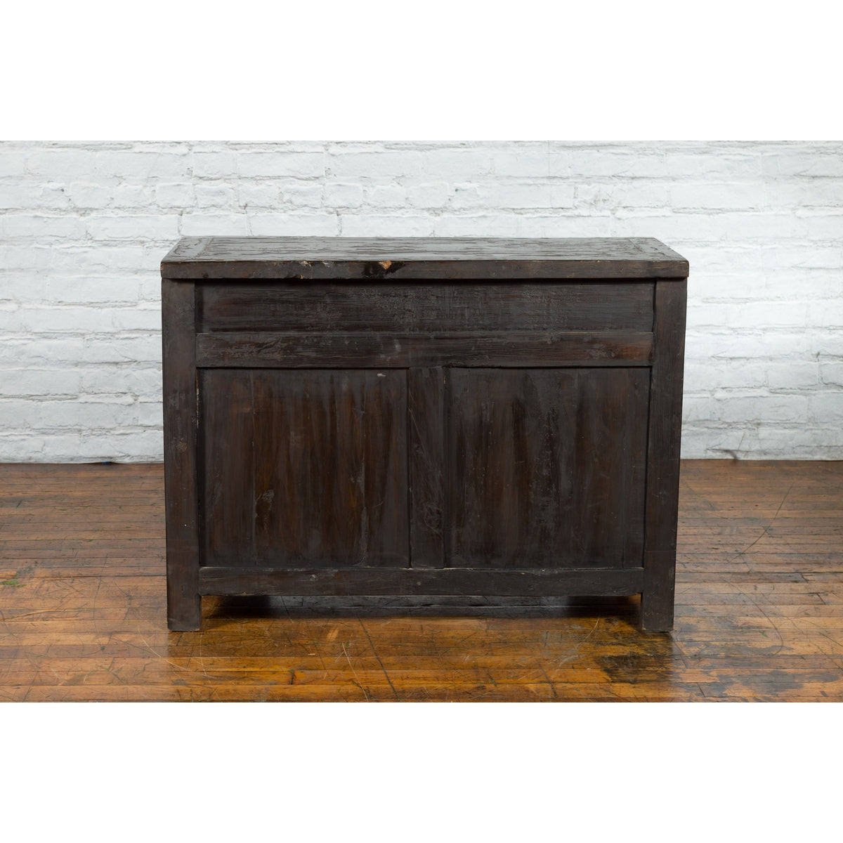 Qing Dynasty Red/Brown Side Cabinet with Hinged Doors Under Double Drawers-17. Asian &amp; Chinese Furniture, Art, Antiques, Vintage Home Décor for sale at FEA Home
