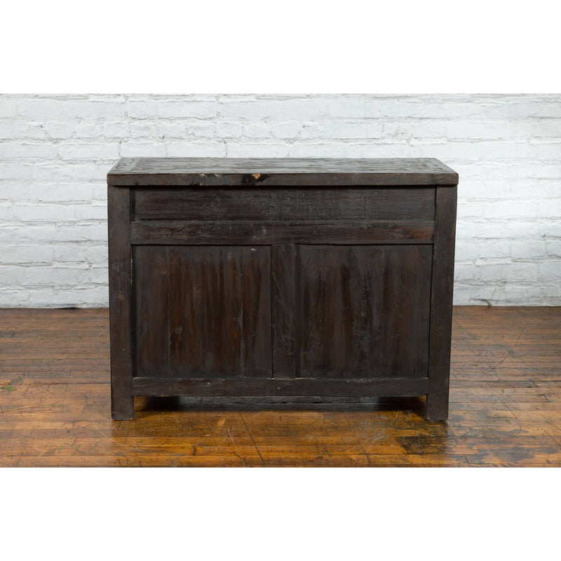 Qing Dynasty Red/Brown Side Cabinet with Hinged Doors Under Double Drawers-YN2548-17. Asian & Chinese Furniture, Art, Antiques, Vintage Home Décor for sale at FEA Home