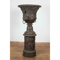 Large Contemporary Cast Bronze Krater Urn on Pedestal with Mythological Figures-RG1105-4. Asian & Chinese Furniture, Art, Antiques, Vintage Home Décor for sale at FEA Home