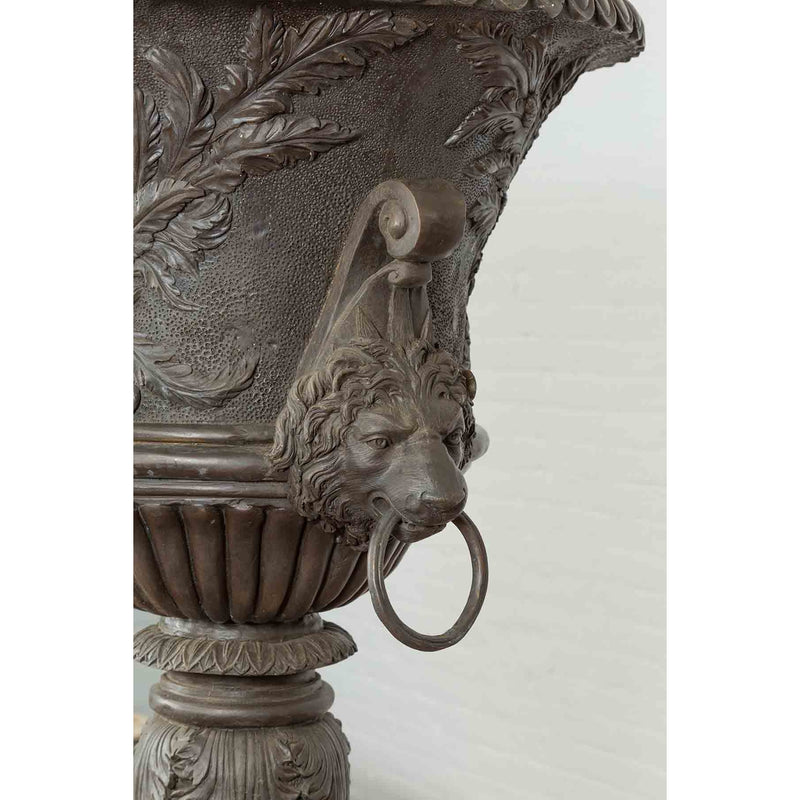Large Contemporary Cast Bronze Krater Urn on Pedestal with Mythological Figures-RG1105-9. Asian & Chinese Furniture, Art, Antiques, Vintage Home Décor for sale at FEA Home
