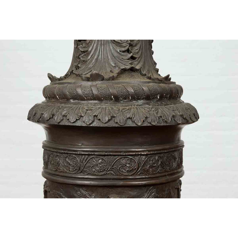 Large Contemporary Cast Bronze Krater Urn on Pedestal with Mythological Figures-RG1105-14. Asian & Chinese Furniture, Art, Antiques, Vintage Home Décor for sale at FEA Home