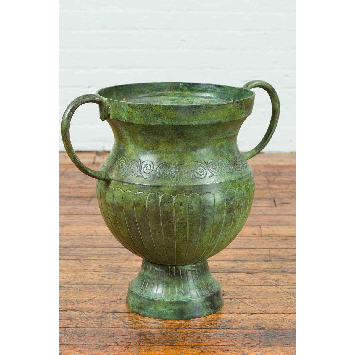 Contemporary Classical Style Urn with Verde Patina, Large Handles and Gadroons-9. Asian &amp; Chinese Furniture, Art, Antiques, Vintage Home Décor for sale at FEA Home