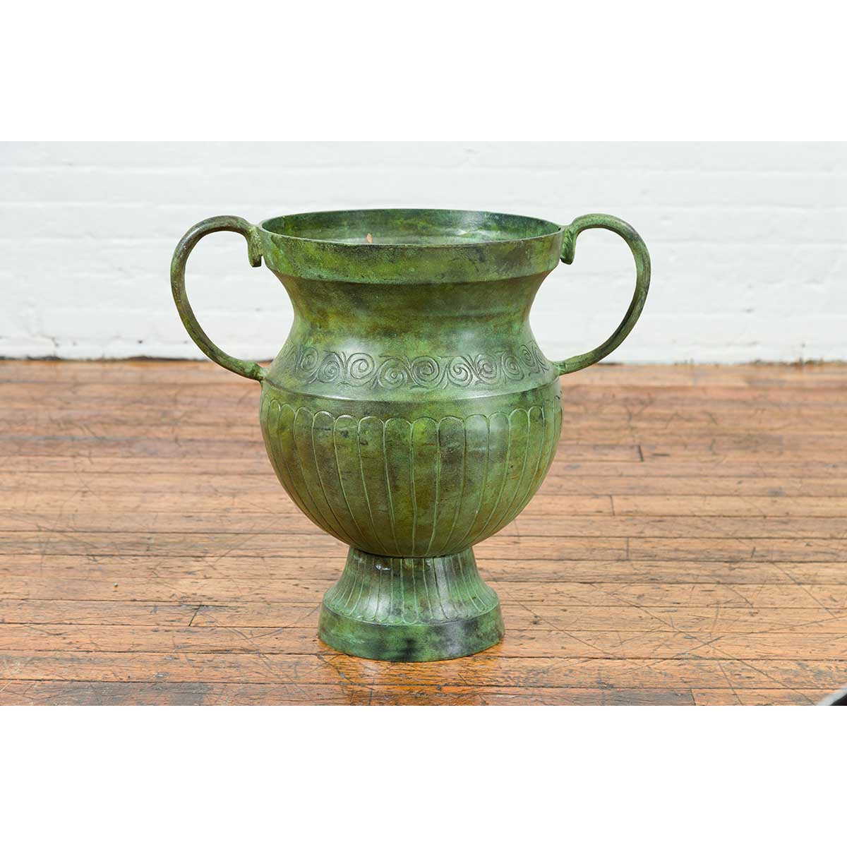 Contemporary Classical Style Urn with Verde Patina, Large Handles and Gadroons-10. Asian &amp; Chinese Furniture, Art, Antiques, Vintage Home Décor for sale at FEA Home