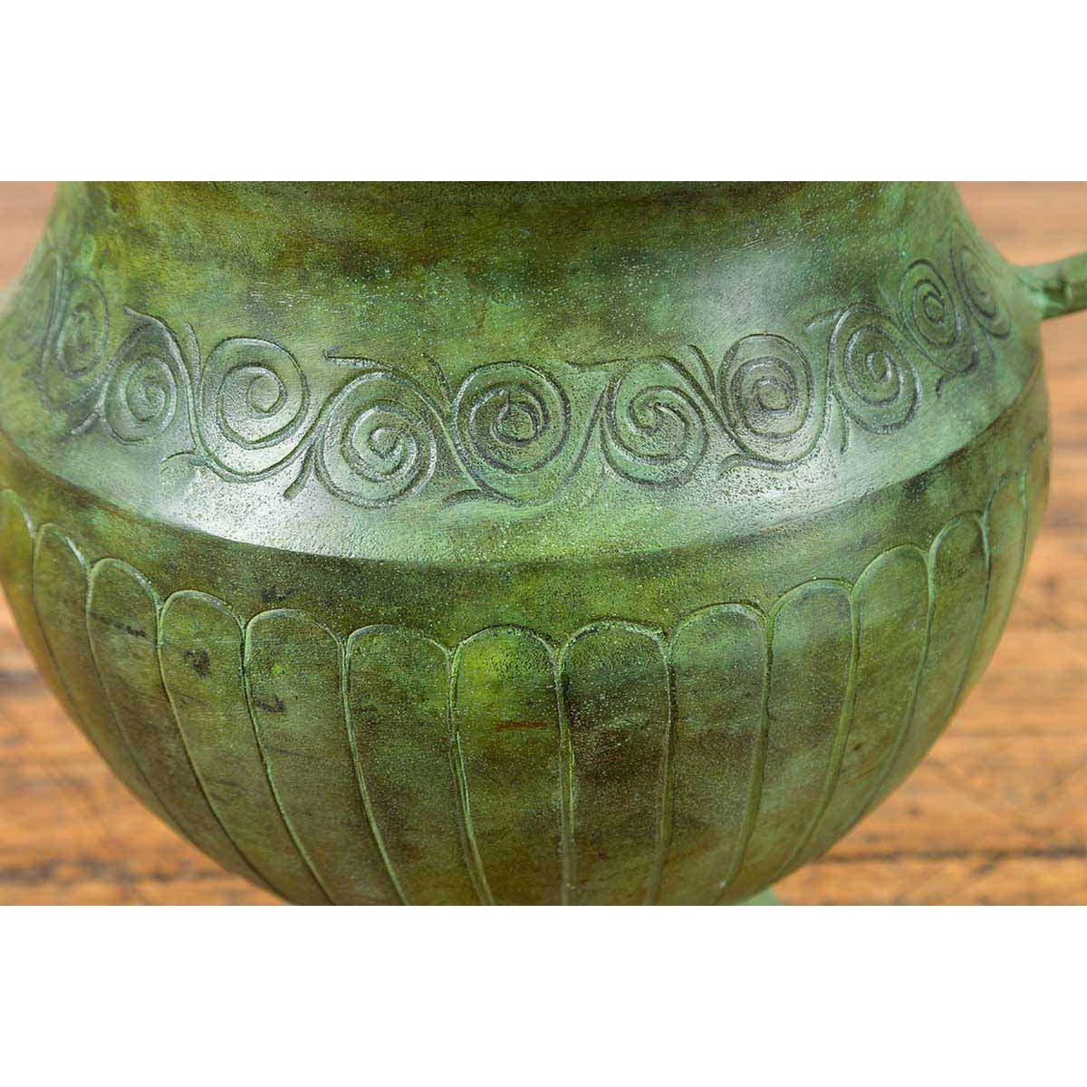 Contemporary Classical Style Urn with Verde Patina, Large Handles and Gadroons-13. Asian &amp; Chinese Furniture, Art, Antiques, Vintage Home Décor for sale at FEA Home