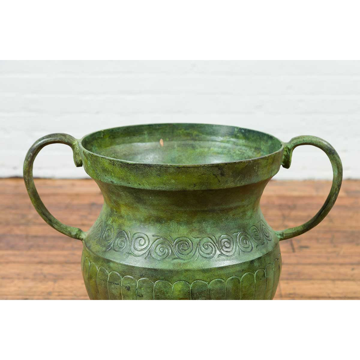 Contemporary Classical Style Urn with Verde Patina, Large Handles and Gadroons-4. Asian &amp; Chinese Furniture, Art, Antiques, Vintage Home Décor for sale at FEA Home