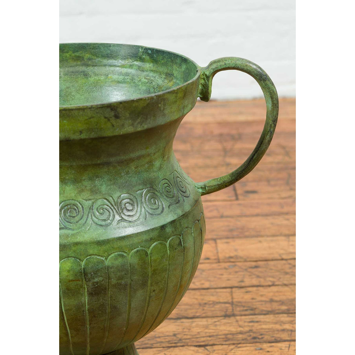Contemporary Classical Style Urn with Verde Patina, Large Handles and Gadroons-8. Asian &amp; Chinese Furniture, Art, Antiques, Vintage Home Décor for sale at FEA Home