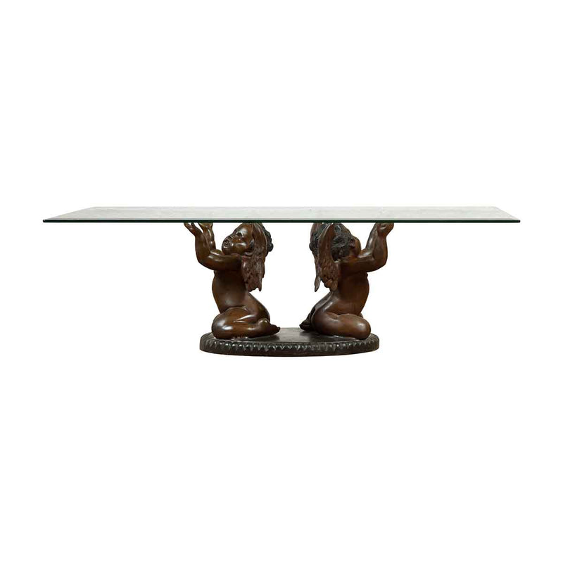 Bronze Looking to the Heavens Double Cherub Coffee Table Base with Dark Patina-1. Asian & Chinese Furniture, Art, Antiques, Vintage Home Décor for sale at FEA Home