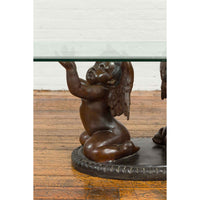 Bronze Looking to the Heavens Double Cherub Coffee Table Base with Dark Patina