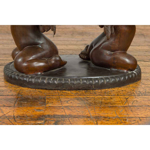 Bronze Looking to the Heavens Double Cherub Coffee Table Base with Dark Patina-9. Asian & Chinese Furniture, Art, Antiques, Vintage Home Décor for sale at FEA Home
