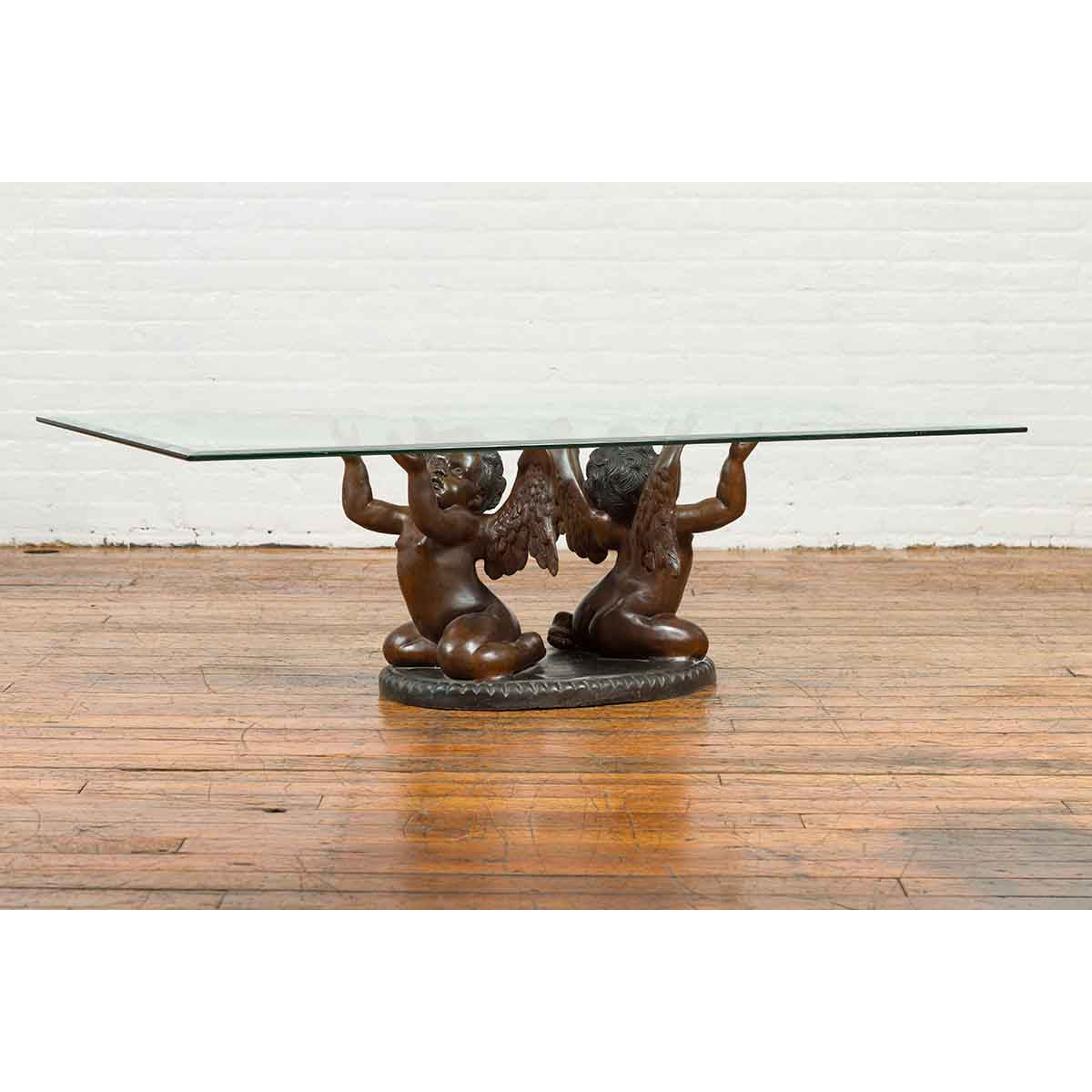 Bronze Looking to the Heavens Double Cherub Coffee Table Base with Dark Patina-6. Asian &amp; Chinese Furniture, Art, Antiques, Vintage Home Décor for sale at FEA Home