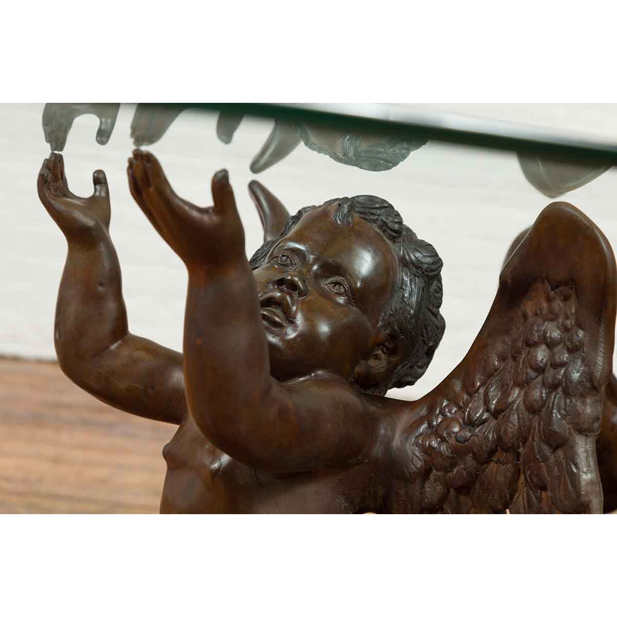 Bronze Looking to the Heavens Double Cherub Coffee Table Base with Dark Patina-10. Asian &amp; Chinese Furniture, Art, Antiques, Vintage Home Décor for sale at FEA Home