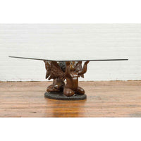 Bronze Looking to the Heavens Double Cherub Coffee Table Base with Dark Patina