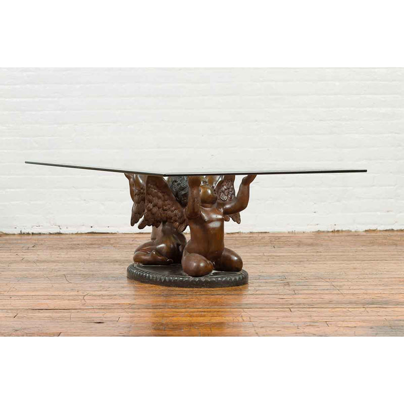 Bronze Looking to the Heavens Double Cherub Coffee Table Base with Dark Patina-3. Asian & Chinese Furniture, Art, Antiques, Vintage Home Décor for sale at FEA Home
