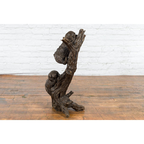 Contemporary Lost Wax Bronze Sculpted Group of Two Dogs Climbing Up a Tree - Antique Chinese and Vintage Asian Furniture for Sale at FEA Home
