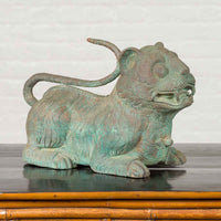 Small Vintage Cast Bronze Mythical Animal Sculpture with Verde Patina