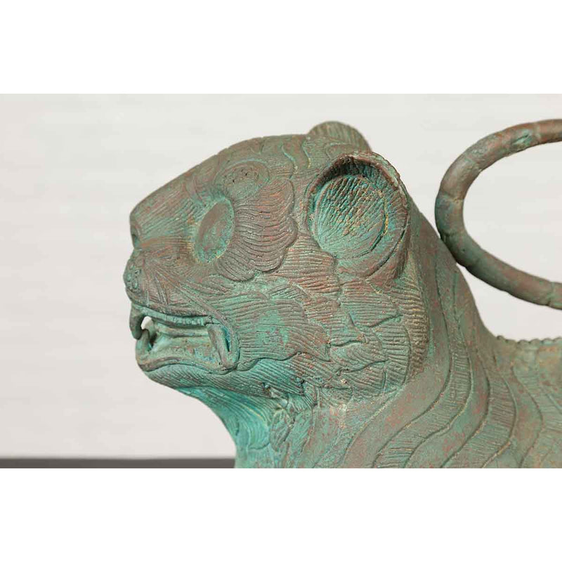 Small Vintage Cast Bronze Mythical Animal Sculpture with Verde Patina