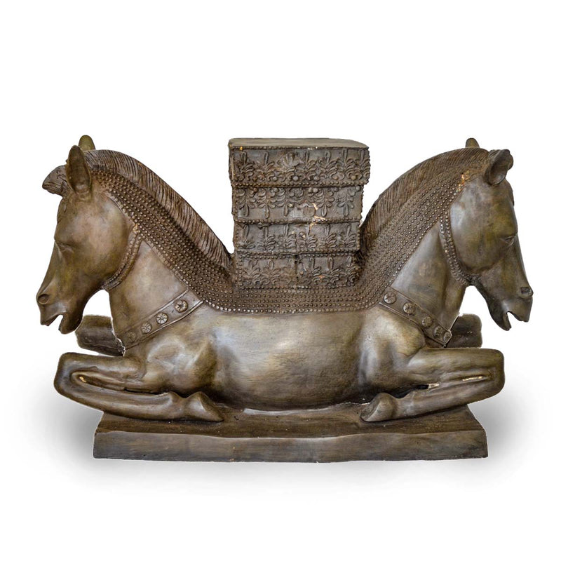 Silver Bronze 2-Headed Horse- Asian Antiques, Vintage Home Decor & Chinese Furniture - FEA Home