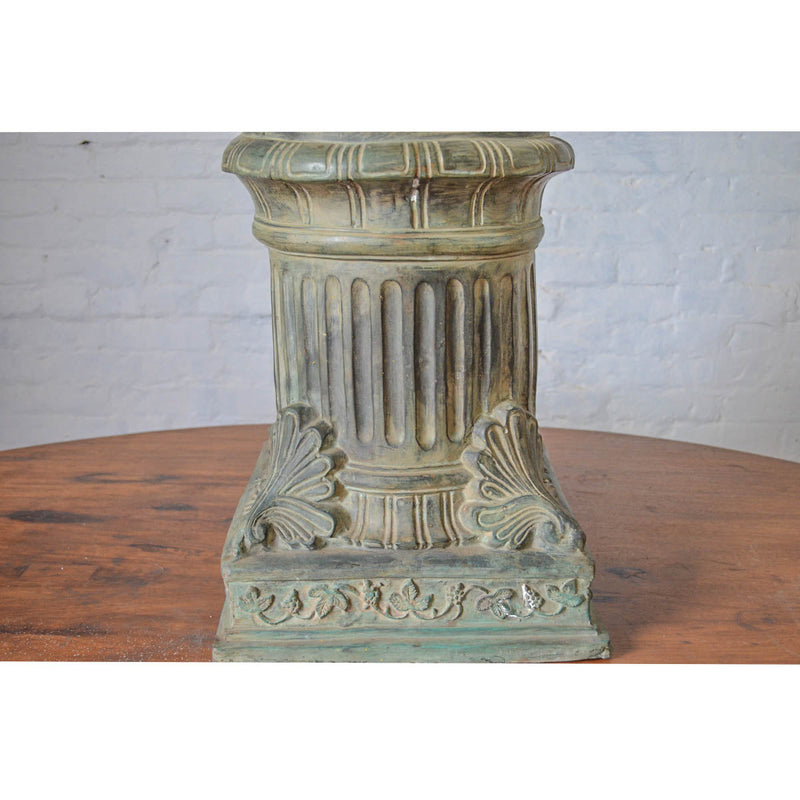 Lost Wax Cast Bronze Pedestal with Fluted Column and Palmette Motifs-RG1667 / RRC-6. Asian & Chinese Furniture, Art, Antiques, Vintage Home Décor for sale at FEA Home