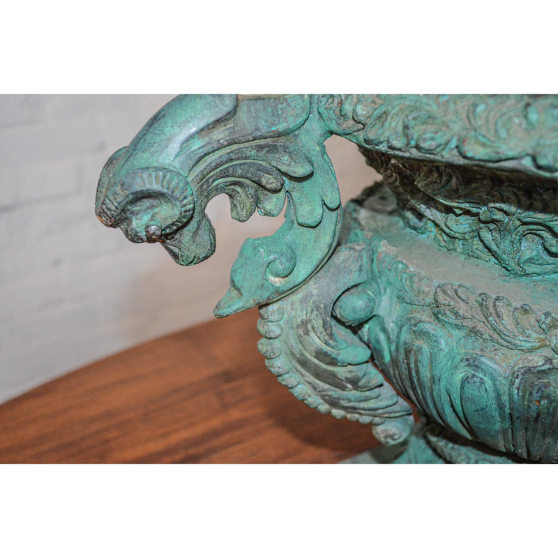 Greco-Roman Urn with Serpent Handle in Verde Patina