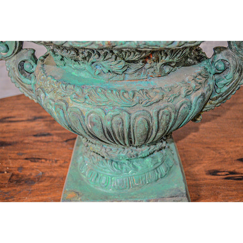 Greco-Roman Urn with Serpent Handle in Verde Patina