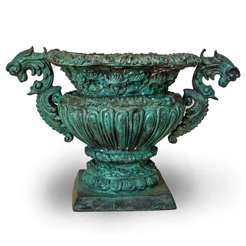 Greco-Roman Urn with Serpent Handle in Verde Patina- Asian Antiques, Vintage Home Decor & Chinese Furniture - FEA Home